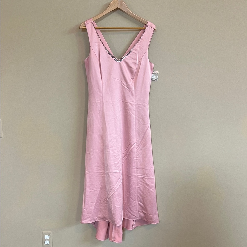 Together Formal Blush Pink Rhinestone Bow Sleeveless Dress